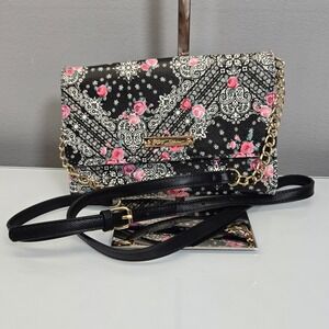 Betsey Johnson Crossbody Bag Floral Bandana Roses Coquette Boho Whimsical‎ Vegan